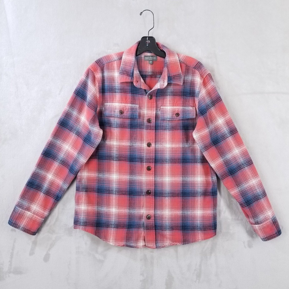 LL Bean Signature Chamois Cloth Shirt Flannel Men M Plaid Cotton Long‎ Sleeve